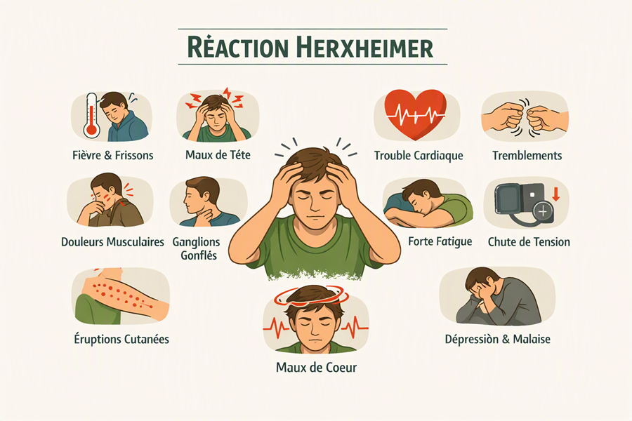 Reaction herxheimer symptomes
