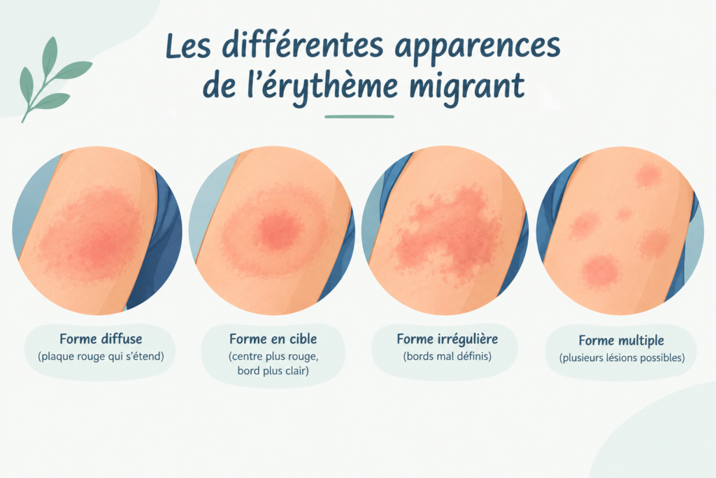 Différentes formes d'érytheme migrant